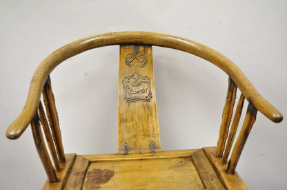 Chinese Carved Hardwood Horseshoe Ming Style Barrel Back Lounge Arm Chair