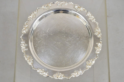 Antique English Victorian Silver Plated Grapevine Round Serving Platter Tray