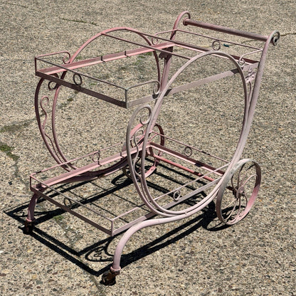 Antique Salterini Mt Vernon Wrought Iron Art Nouveau Pink Serving Bar Tea Cart