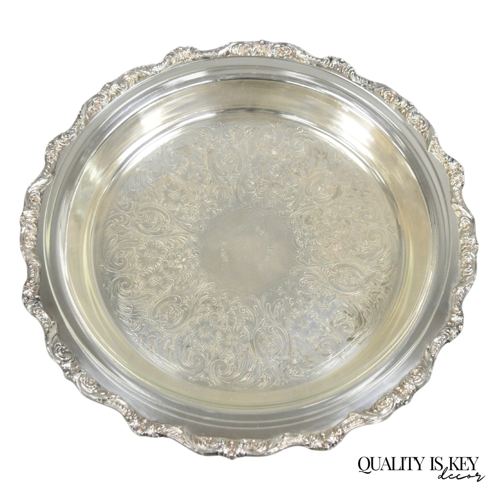 Old English by Poole 5017 Round 12" Silver Plated Platter Dish w/ Glass Insert