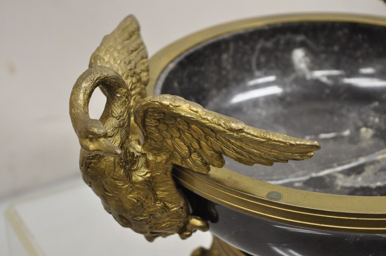 French Regency Style Black Marble and Bronze Figural Swans Centerpiece Bowl