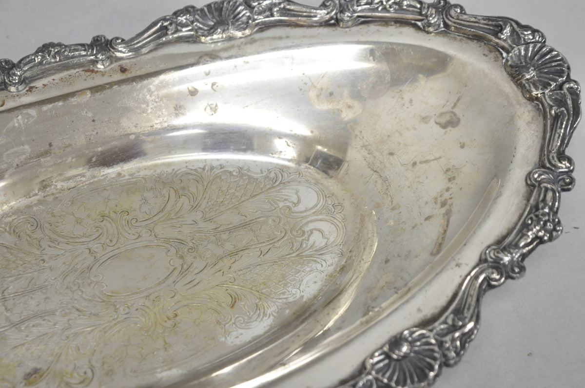 Vintage Victorian Style Silver Plated Oval 13.5" Trinket Serving Dish (A)