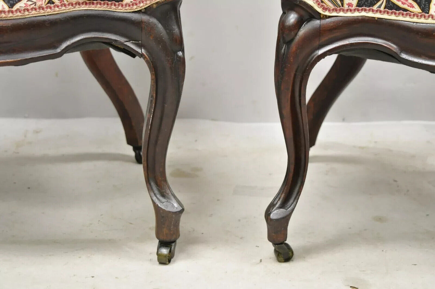 John Henry Belter Victorian Laminated Rosewood Slipper Lounge Chairs - a Pair