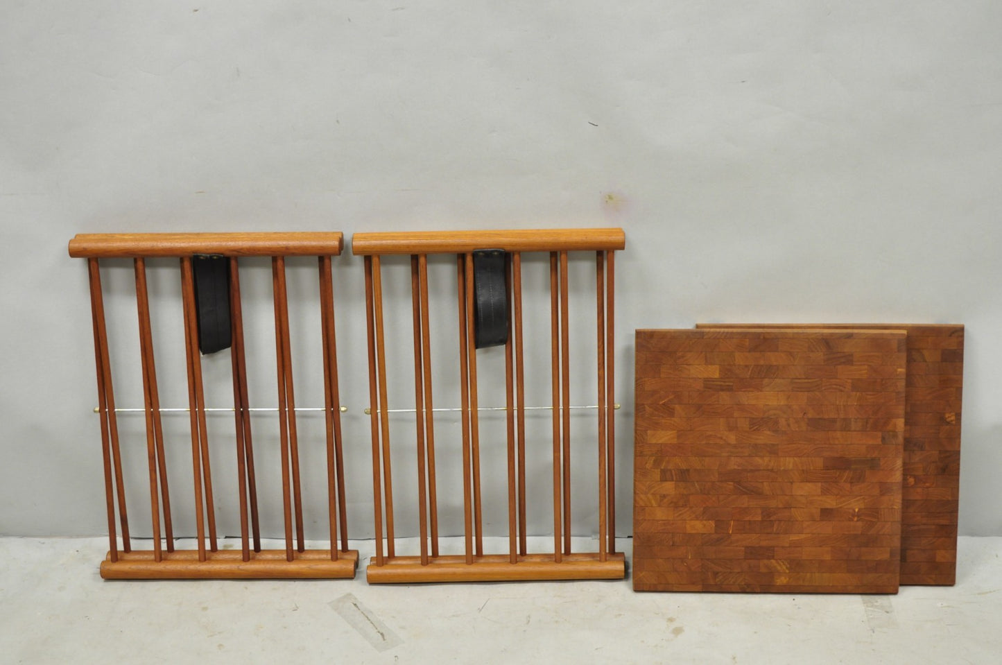 Mid Century Danish Modern Mandalay Teak Folding Campaign Style Side Tables Pair
