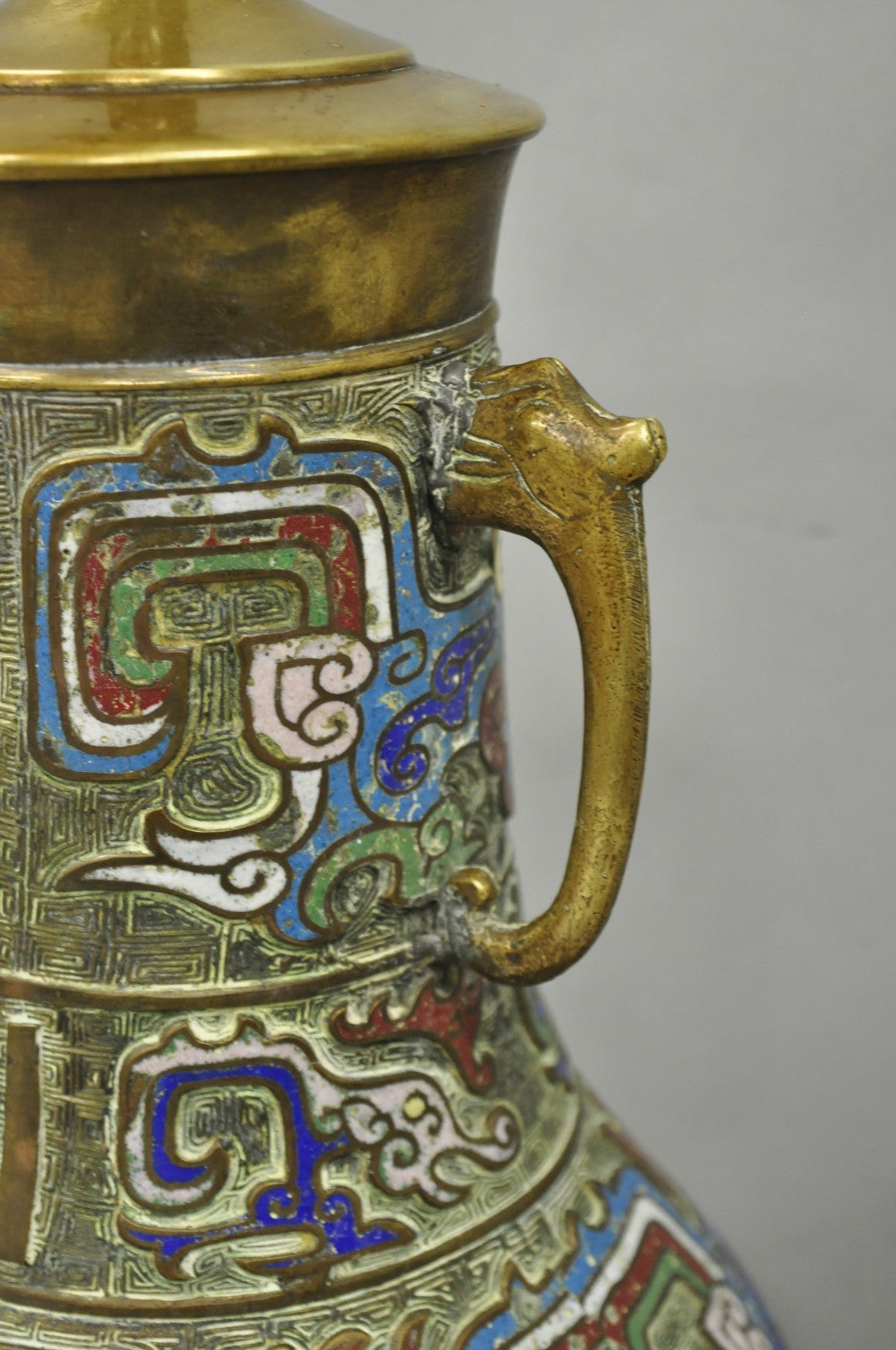 Vintage Chinese Porcelain Enamel Bronze Cloisonne Champleve Vase Table Lamp