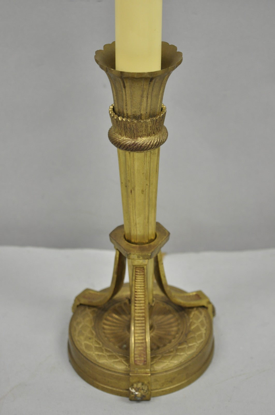 Antique French Empire Neoclassical Bronze "Torch & Arrow" Candlestick Table Lamp