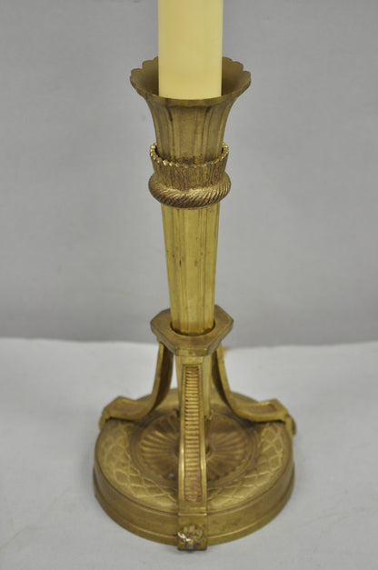 Antique French Empire Neoclassical Bronze "Torch & Arrow" Candlestick Table Lamp