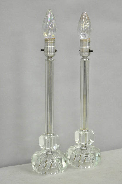 Vintage Art Deco Glass Column Candlestick Small Boudoir Vanity Bedroom Lamp Pair