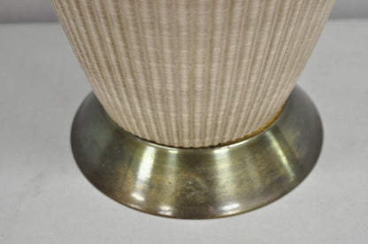 Vintage Mid Century Modern Beige Sculptural Ceramic Pottery Ribbed Table Lamp