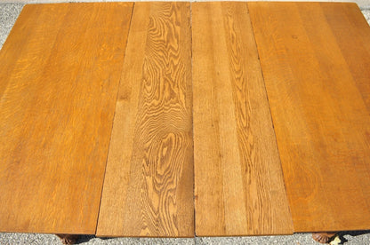 Antique Victorian Quarter Sawn Golden Oak 48" Square Dining Table with 2 Leaves