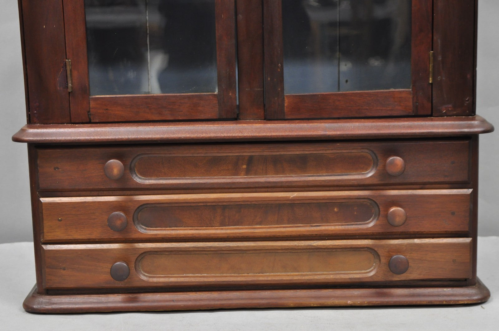 American Colonial Walnut Salesman Sample Apothecary Cupboard Display Cabinet
