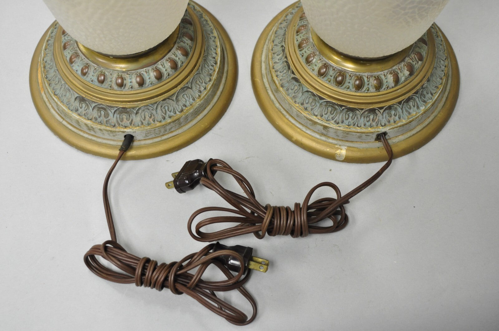 Antique English Victorian Rainbow Glass Hand Painted Birds Table Lamp - a Pair