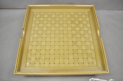 Modern Basketweave Factory Cart Coffee Table on Wheels with Glass Display Top