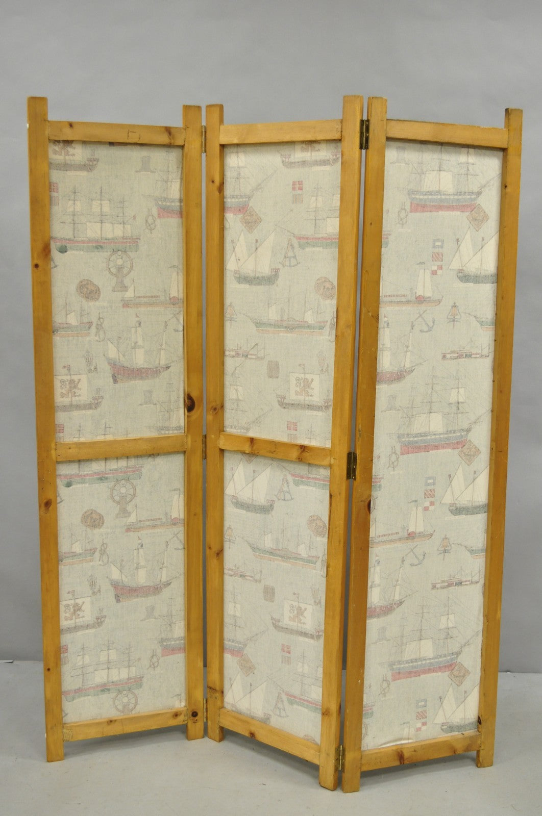 Vintage Nautical Custom Viking Clipper Ship Fabric Room Divider Dressing Screen