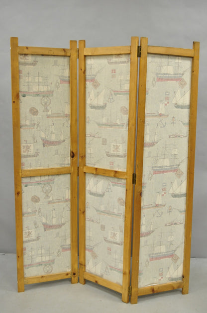 Vintage Nautical Custom Viking Clipper Ship Fabric Room Divider Dressing Screen
