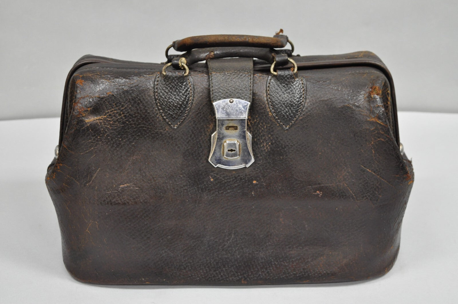 Vintage Art Deco Brown Cowhide Leather Doctor's Bag by Kruse