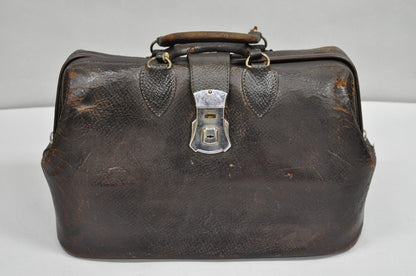 Vintage Art Deco Brown Cowhide Leather Doctor's Bag by Kruse