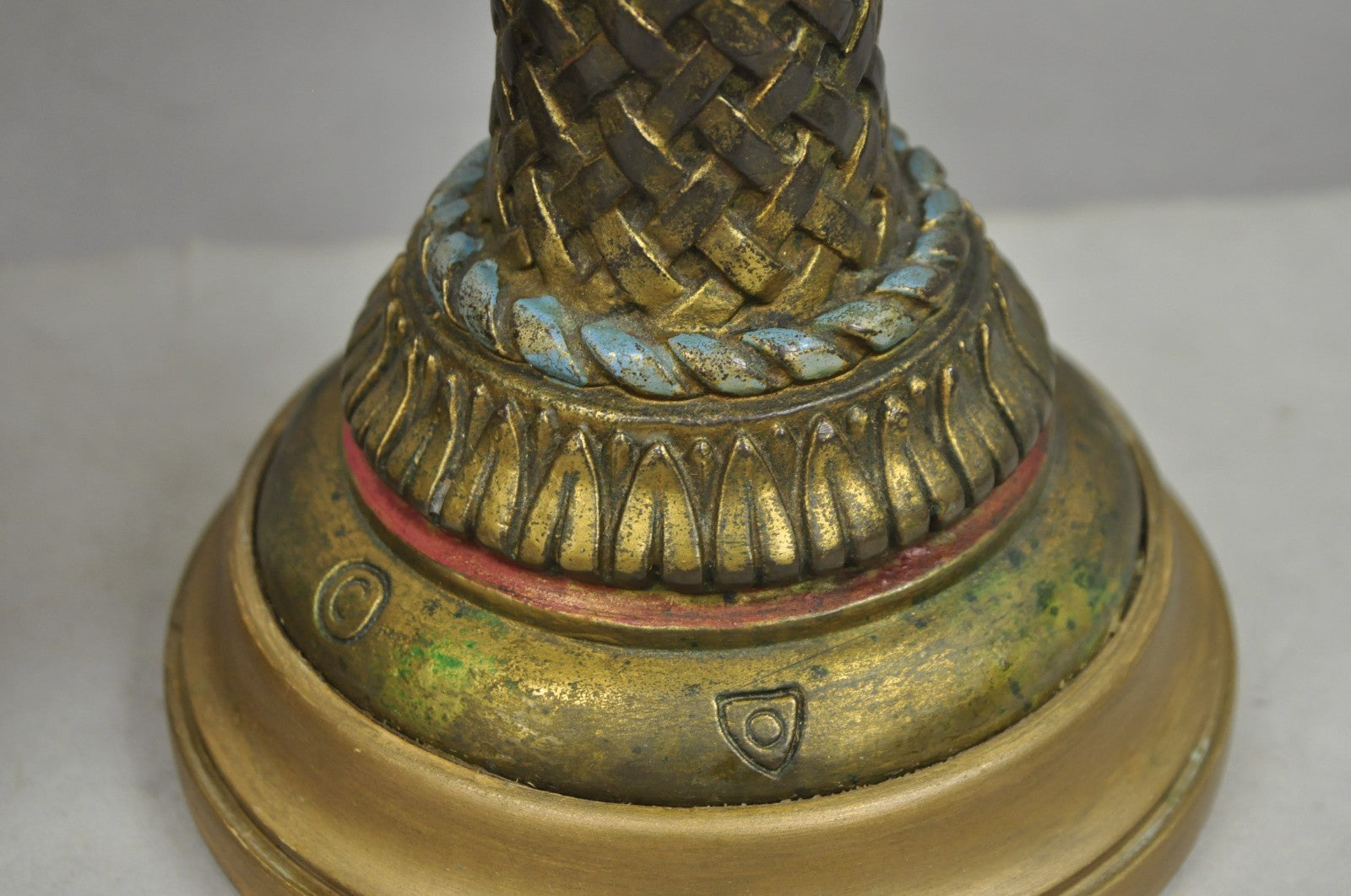 Armor Bronze Co Victorian Flower Fruit Basket Bouquet Small Table Lamps - a Pair