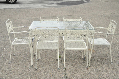 Vintage Victorian Grapevine Wrought Iron Garden Patio Dining Set - 7 Pc Set
