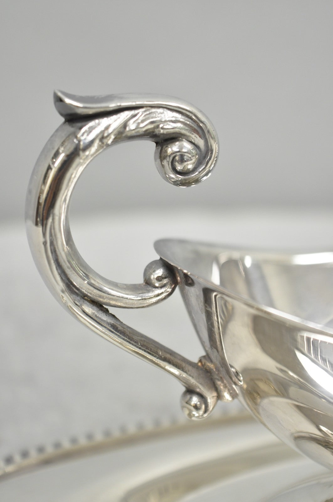 Vintage Crescent Victorian Silver Plated Gravy Sauce Boat on Attached Dish Plate