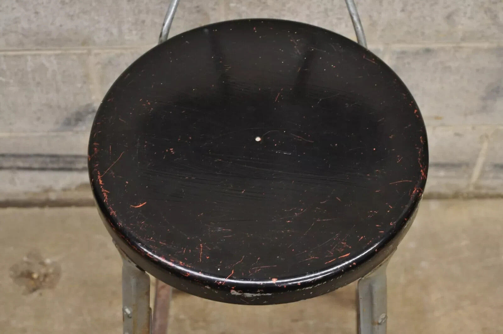 Vintage American Industrial Gray Metal Drafting Stool Artist Work Chair