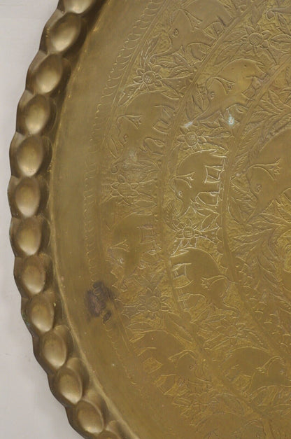 Vintage Moroccan Middle Eastern Large Brass Animal Engraved 46" Round Tray Top