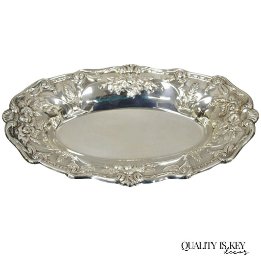 Vintage Floral Embossed Victorian Silver Plated 12" Oval Bar Nut Dish by PS & Co