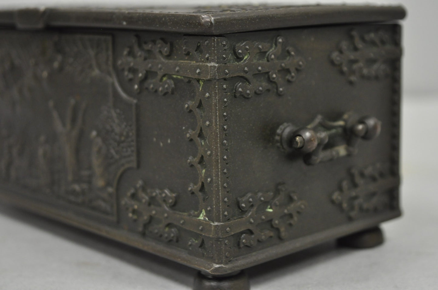 Antique "Iron Art" Denmark Bronze Trinket Jewelry Box Casket "Battle of Estonia"