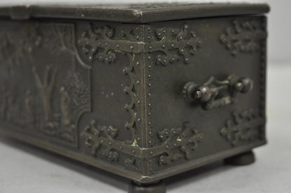 Antique "Iron Art" Denmark Bronze Trinket Jewelry Box Casket "Battle of Estonia"