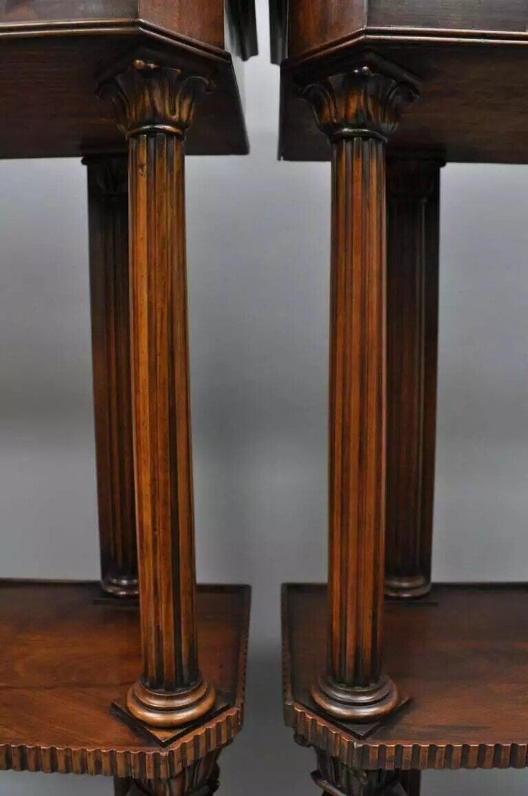 Regency Horner Style Carved Mahogany Griffin Bookcase Curio Stands - a Pair