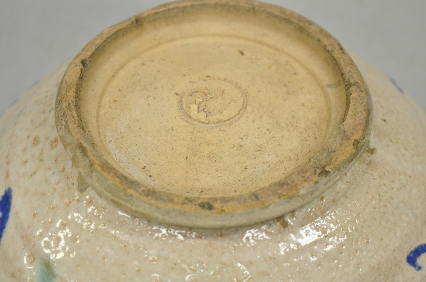 Antique Fajalauza Enamel Spanish Terracotta Pottery Blue Green Painted Bowl