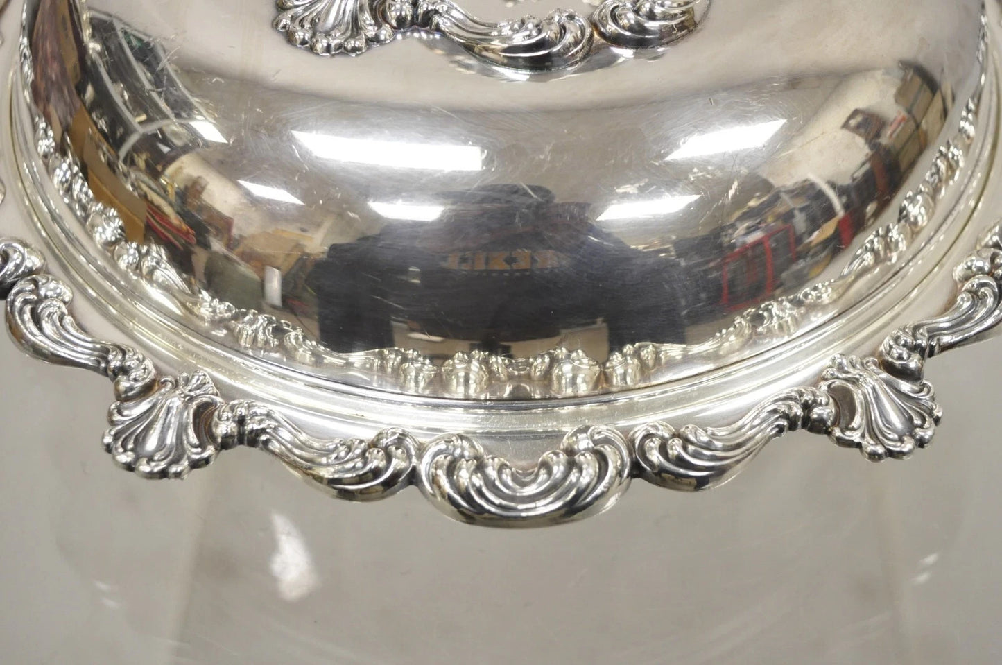 Vintage English Victorian Ornate Round Silver Plated Covered Serving Dish