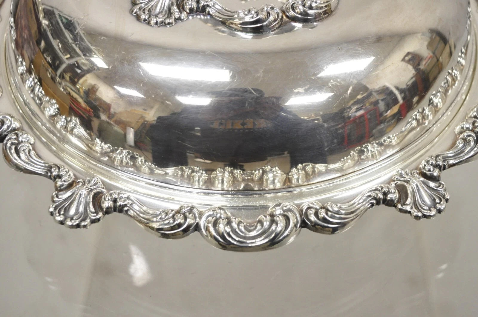 Vintage English Victorian Ornate Round Silver Plated Covered Serving Dish