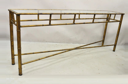 Vintage Italian Hollywood Regency Faux Bamboo Gold Gilt 72" Console Hall Table