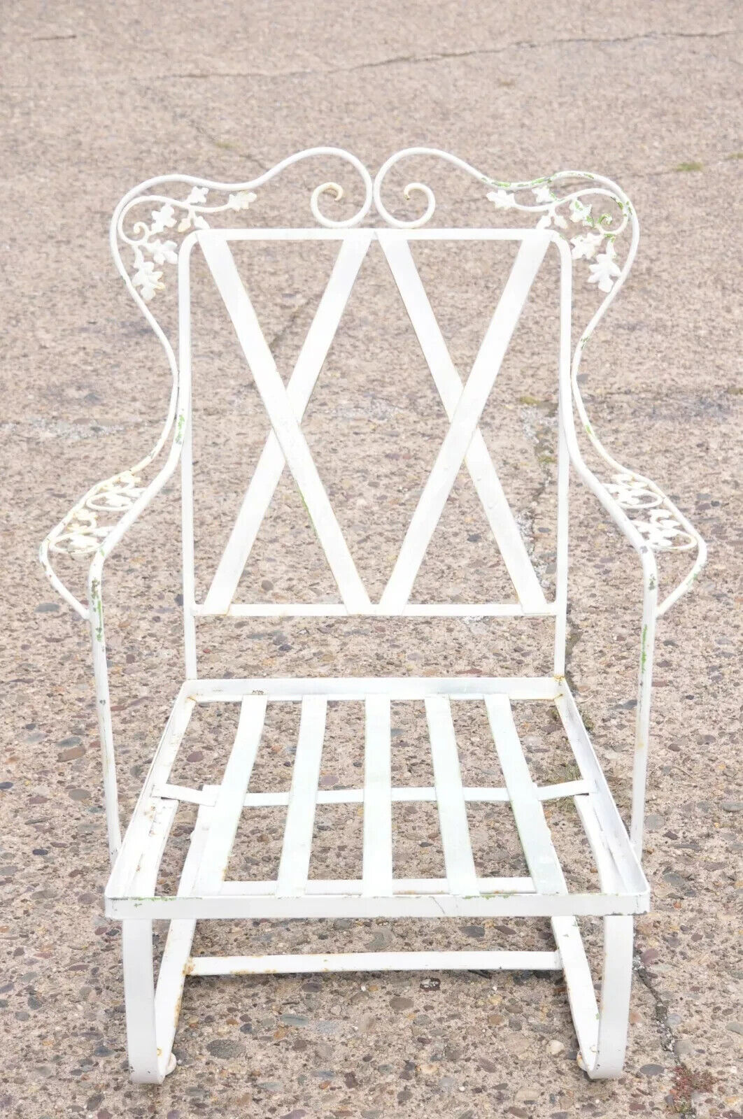 Antique Woodard Orleans Pattern Wrought Iron Patio Bouncer Lounge Chair - a Pair