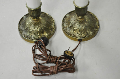 Vintage Stiffel White Glass Column French Hollywood Regency Table Lamps - a Pair