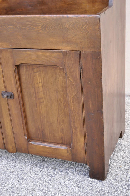 Antique American Colonial Primitive Pine Wood Stepback Drysink Hutch Cupboard