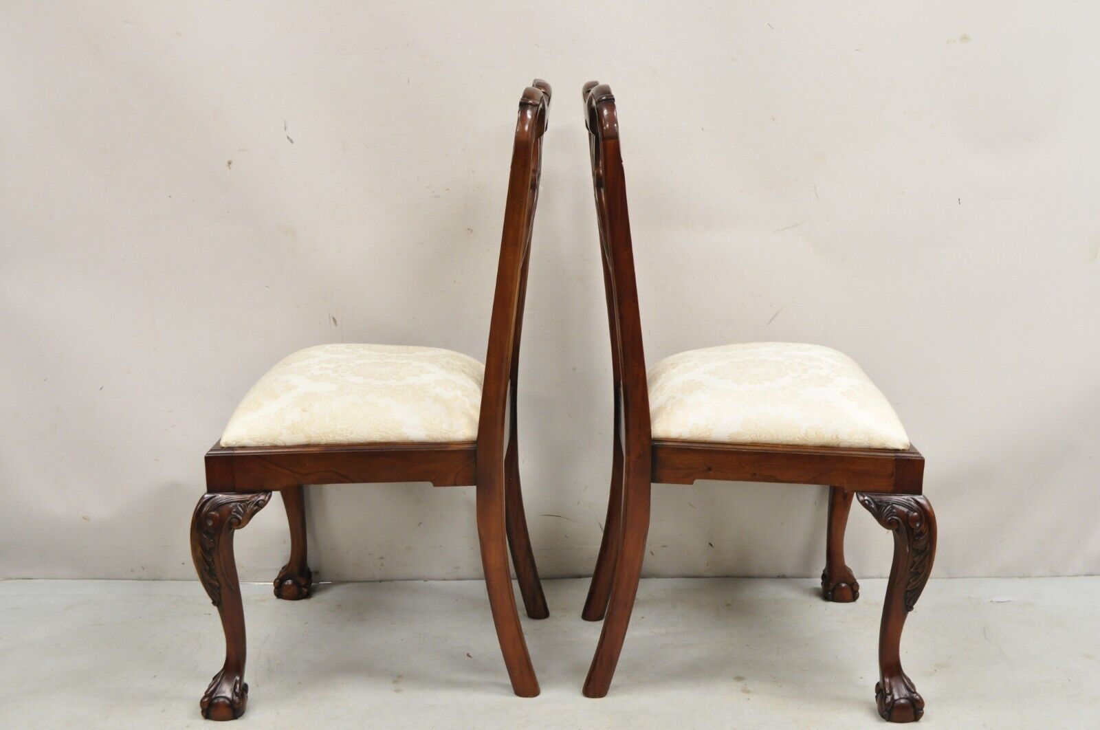 English Chippendale Style Carved Mahogany Ball & Claw Dining Side Chairs - Pair