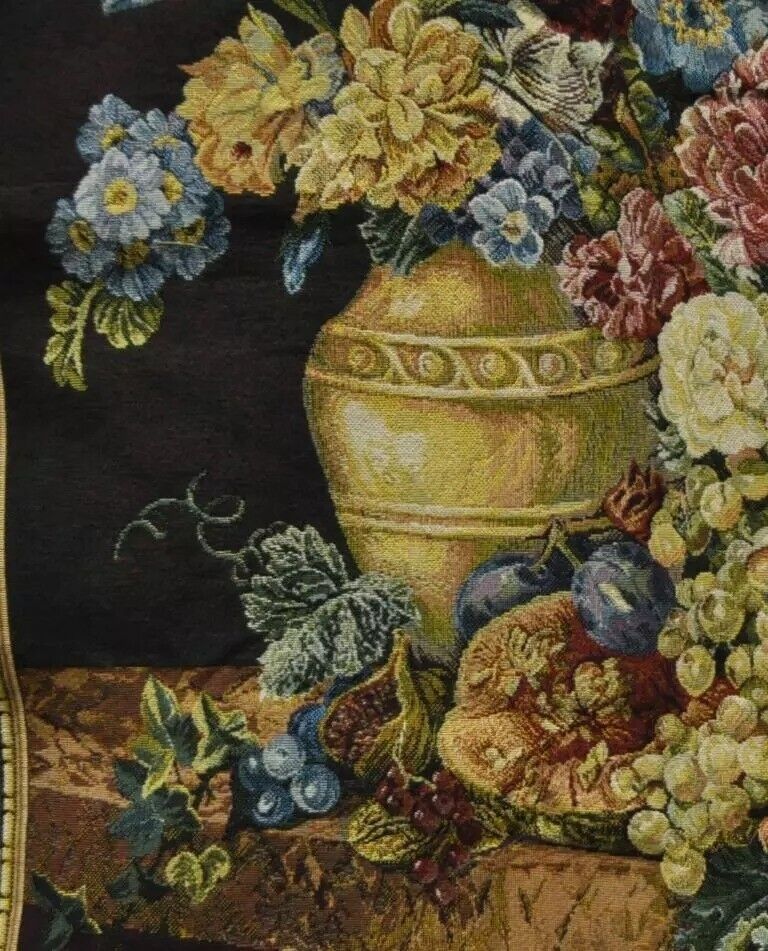 30" x 26" French Wall Hanging Tapestry Jacquard Aubusson Floral Still Life