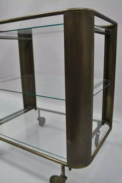 Mid Century Italian Modern Bronze & Glass Modernist Bar Tea Cart Trolley Server