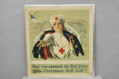 Original Vintage 1918 WWI Harrison Fisher Poster Red Cross Christmas Roll Call