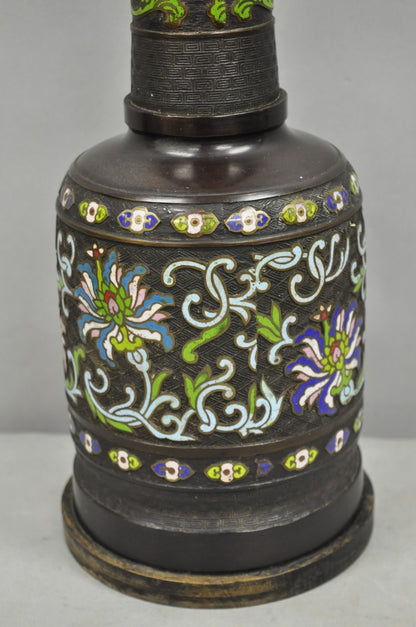 Antique Chinese Bronze Cloisonne Enameled  Champleve Chinoiserie Table Lamp
