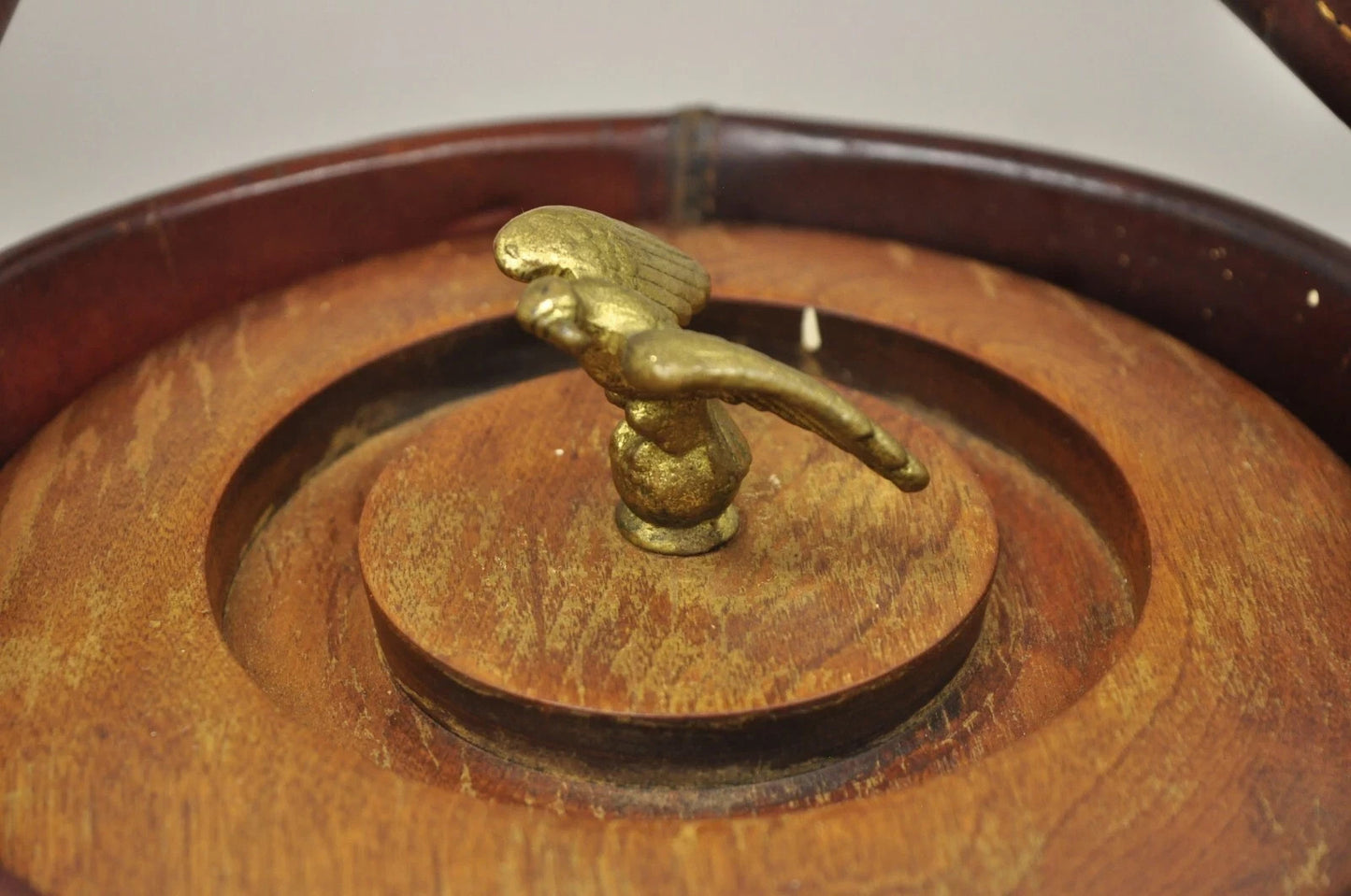 Vintage Loyal Papeete Firetruck Brown Leather Brass Eagle Handle Bar Ice Bucket