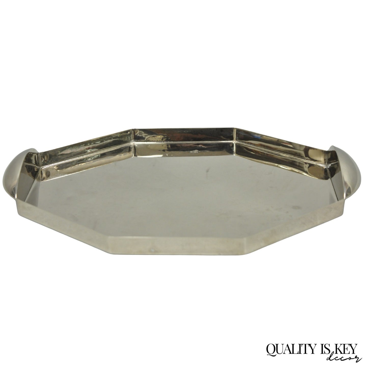Modern Art Deco Style Silver Plated Nickel Octagonal Vanity Bar Tray "FE"