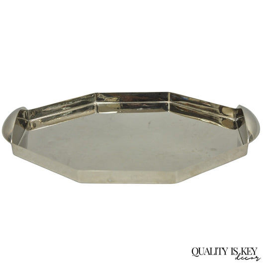 Modern Art Deco Style Silver Plated Nickel Octagonal Vanity Bar Tray "FE"