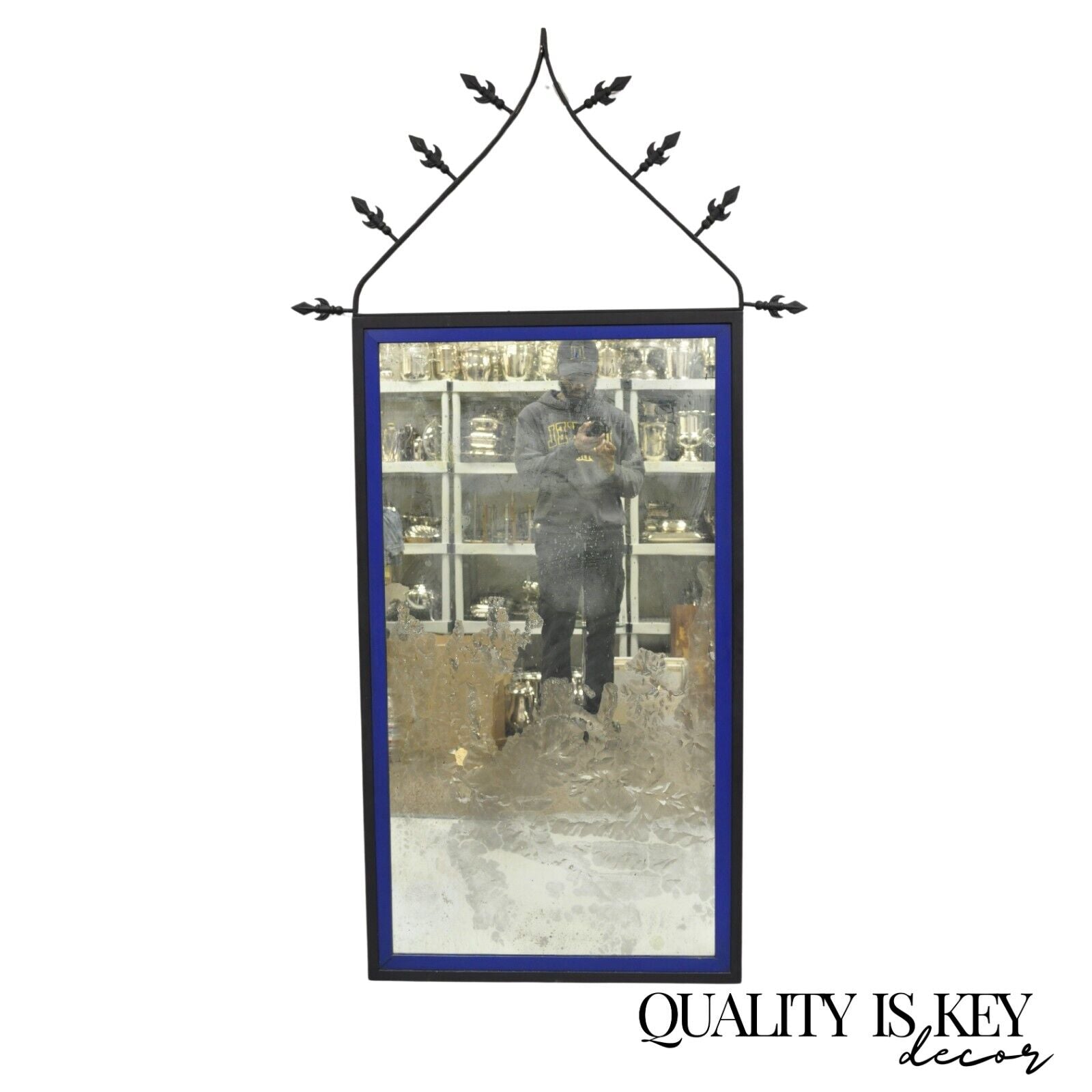Vintage Gothic Renaissance Large Wrought Iron Metal Arched "Spear" Wall Mirror
