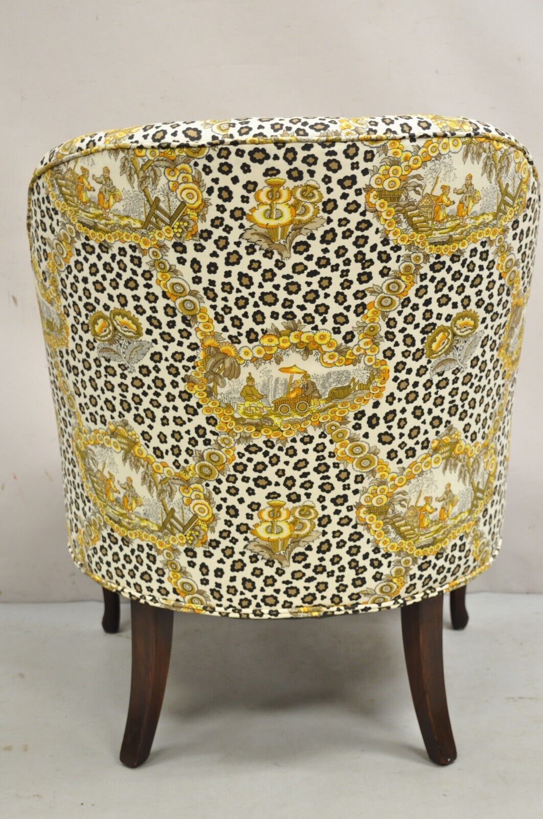 Vintage Napoleon III Tufted Slipper Lounge Chair w/ Leopard Chinoiserie Fabric