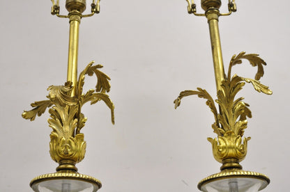 Vintage French Louis XV Style Brass & Crystal Urn Table Lamps - a Pair