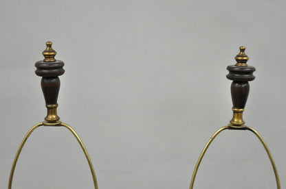 Vintage French Country Farmhouse Distressed Solid Carved Wood Table Lamps - Pair