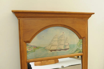 Conant Ball Colonial Maple Wood Console Cabinet Table w Clipper Ship Wall Mirror
